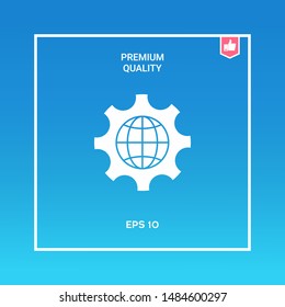 Globe of the Earth inside a gear or cog, setting parameters, Global Options icon. Graphic elements for your design