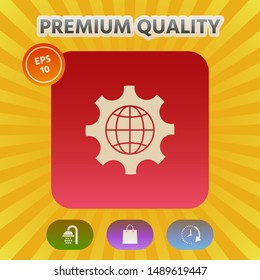 Globe of the Earth inside a gear or cog, setting parameters, Global Options icon. Graphic elements for your design