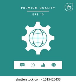 Globe of the Earth inside a gear or cog, setting parameters, Global Options icon. Graphic elements for your design