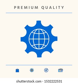 Globe of the Earth inside a gear or cog, setting parameters, Global Options icon. Graphic elements for your design