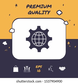 Globe of the Earth inside a gear or cog, setting parameters, Global Options icon. Graphic elements for your design
