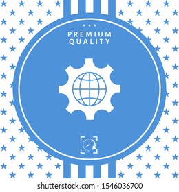 Globe of the Earth inside a gear or cog, setting parameters, Global Options icon. Graphic elements for your design