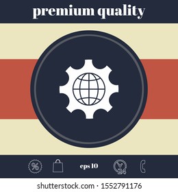 Globe of the Earth inside a gear or cog, setting parameters, Global Options icon. Graphic elements for your design