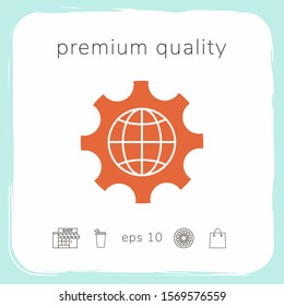 Globe of the Earth inside a gear or cog, setting parameters, Global Options icon. Graphic elements for your design