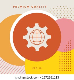 Globe of the Earth inside a gear or cog, setting parameters, Global Options icon. Graphic elements for your design