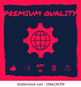 Globe of the Earth inside a gear or cog, setting parameters, Global Options icon. Graphic elements for your design