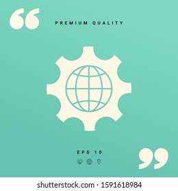 Globe of the Earth inside a gear or cog, setting parameters, Global Options icon. Graphic elements for your design