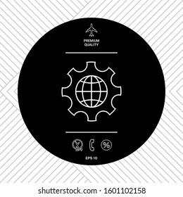 Globe of the Earth inside a gear or cog, setting parameters, Global Options - line icon. Graphic elements for your design