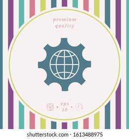 Globe of the Earth inside a gear or cog, setting parameters, Global Options icon. Graphic elements for your design