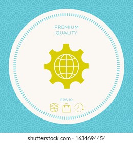 Globe of the Earth inside a gear or cog, setting parameters, Global Options icon. Graphic elements for your design