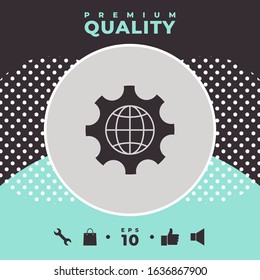 Globe of the Earth inside a gear or cog, setting parameters, Global Options icon. Graphic elements for your design