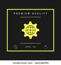 Globe of the Earth inside a gear or cog, setting parameters, Global Options icon. Graphic elements for your design