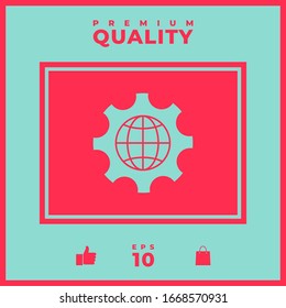 Globe of the Earth inside a gear or cog, setting parameters, Global Options icon. Graphic elements for your design