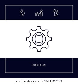 Globe of the Earth inside a gear or cog, setting parameters, Global Options - line icon. Graphic elements for your design