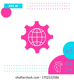 Globe der Erde in einem Fanggerät oder Koffer, Einstellung der Parameter, Symbol Globale Optionen. Grafische Elemente für Ihr Design