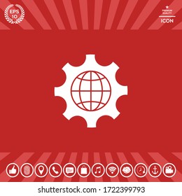Globe of the Earth inside a gear or cog, setting parameters, Global Options icon. Graphic elements for your design