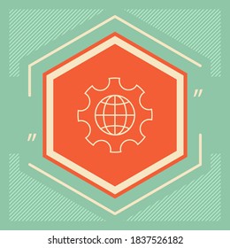 Globe of the Earth inside a gear or cog, setting parameters, Global Options - line icon. Graphic elements for your design