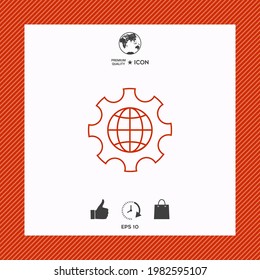 Globe of the Earth inside a gear or cog, setting parameters, Global Options - line icon