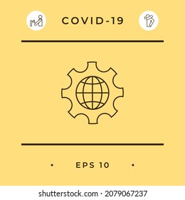Globe of the Earth inside a gear or cog, setting parameters, Global Options - line icon