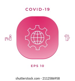 Globe of the Earth inside a gear or cog, setting parameters, Global Options - line icon