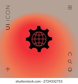 Globo de la Tierra dentro de un engranaje o engranaje, parámetros de configuración, icono de opciones globales