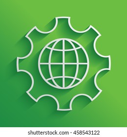 Globe of the Earth inside a gear or cog, setting parameters, Global Options -  icon.