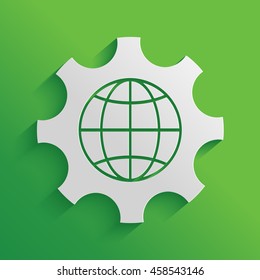 Globe of the Earth inside a gear or cog, setting parameters, Global Options -  icon.