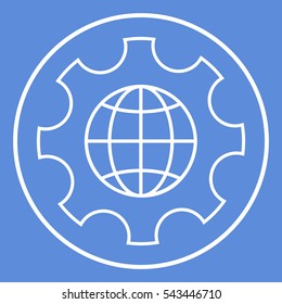 Globe of the Earth inside a gear or cog, setting parameters, Global Options - line icon