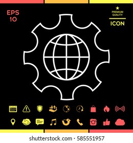 Globe of the Earth inside a gear or cog, setting parameters, Global Options - line icon