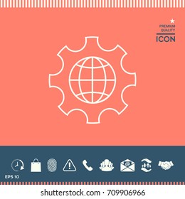 Globe of the Earth inside a gear or cog, setting parameters, Global Options - line icon