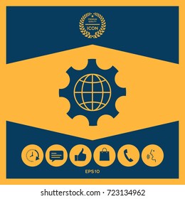 Globe of the Earth inside a gear or cog, setting parameters, Global Options icon