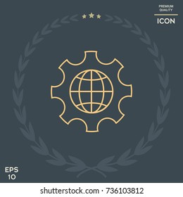 Globe of the Earth inside a gear or cog, setting parameters, Global Options - line icon