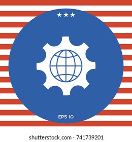 Globe of the Earth inside a gear or cog, setting parameters, Global Options icon