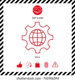 Globe of the Earth inside a gear or cog, setting parameters, Global Options - line icon