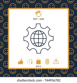 Globe of the Earth inside a gear or cog, setting parameters, Global Options - line icon