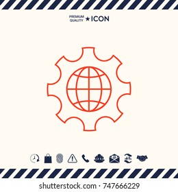 Globe of the Earth inside a gear or cog, setting parameters, Global Options - line icon