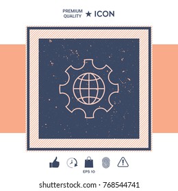 Globe of the Earth inside a gear or cog, setting parameters, Global Options - line icon