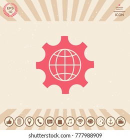 Globe of the Earth inside a gear or cog, setting parameters, Global Options icon