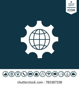 Globe of the Earth inside a gear or cog, setting parameters, Global Options icon