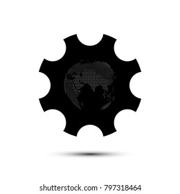 Globe of the Earth inside a gear or cog