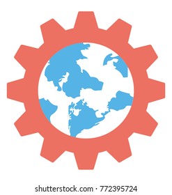 
Globe of the earth inside a gear or cogwheel
