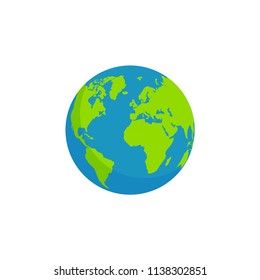 globe earth isolated white background, flat design planet icon vector illustration