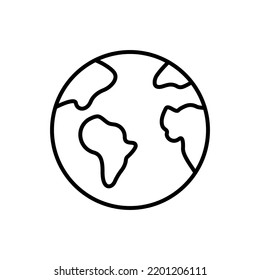 Globe Earth Line Black Icon. Global Planet Sphere Map Linear Pictogram. Round World Continent Europe Africa America Australia Asia Outline Icon. Editable Stroke. Isolated Vector Illustration.