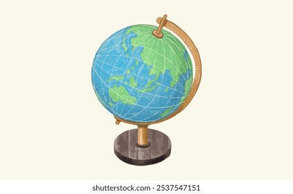 Globe, earth and map. watercolor vector illustration.