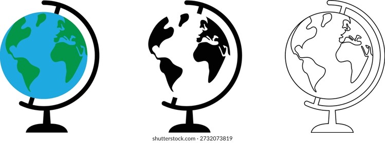 Globe earth minimal icon set vector Isolated on transparent background.