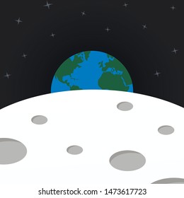 Globe Earth and Moon vector illustration.   Explore galaxy. From flat isolated Earth set
