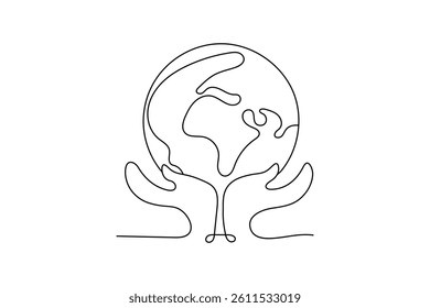Globe of the Earth one line art planet minimalist design on white background hand drawn vector illustration
