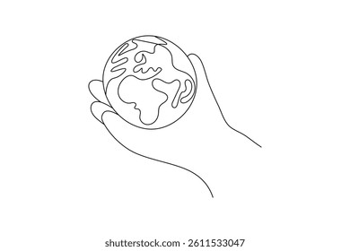 Globe of the Earth one line art planet minimalist design on white background hand drawn vector illustration
