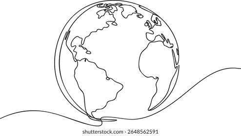 globe earth one line continuous drawing