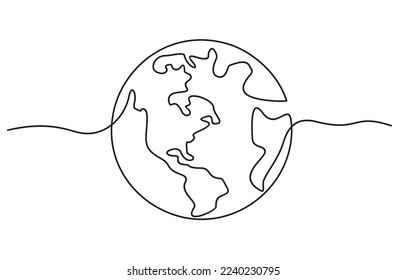 Globe. Planeta terrestre de una línea de dibujo del mapa mundial de ilustración vectorial minimalista aislado en fondo blanco. Dibujo continuo de líneas.